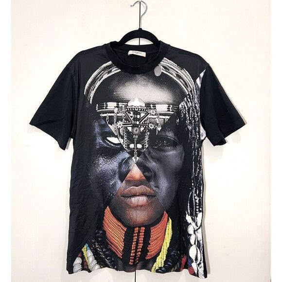Givenchy T Shirt Mens S Short Sleeve Native Tribal Faces Black Graphic Print - Picture 1 of 7